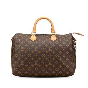 LOUIS VUITTON Authentic Brown Monogram Leather Speedy 35 Boston Bag